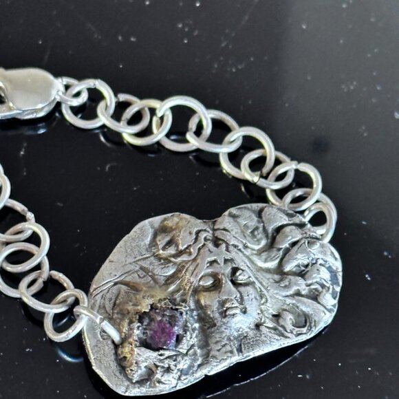 Medusa Sterling Silver Cuff Bracelet 925 Victorian Burma Ruby Genuine Gift .925 - Picture 5 of 8